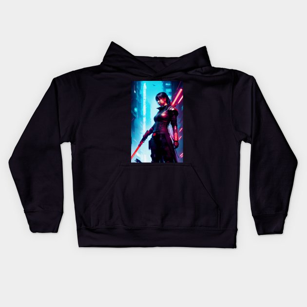 Abstract Cyberpunk Girl Kids Hoodie by Voodoo Production